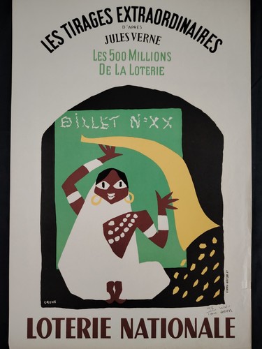 Affiche De Grove Loterie Nationale Tirage Extraordinaire Jules VERNE Signé Ma... - Imagen 4 de 9