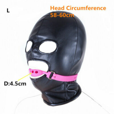 PU Leather Binding Head Hood Mask Silicone Open Mouth Gags Oral Slaves