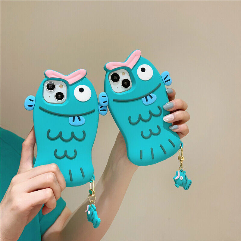 For iPhone 11 12 13 14 15 Pro Max Cute Fish 3D Cartoon Silicone Soft Case Cover