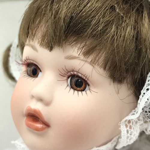 Emerald Collection Porcelain Doll & Wooden Rocking Horse Pink Dress W/ box - Picture 5 of 14