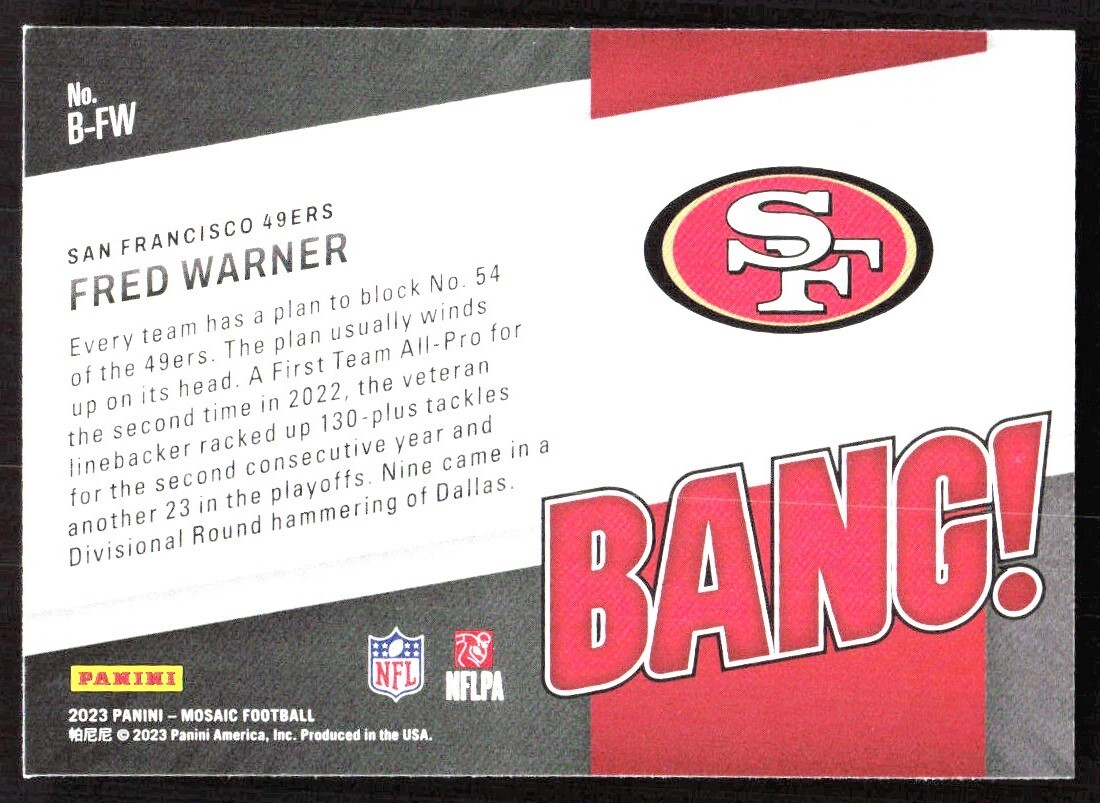 ばんばんページ 2023 1578A Panini Mosaic Bang! Fred Warner San Francisco 49ers #B