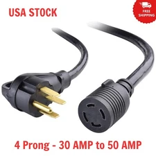 4 Prong 30 to 50 AMP Adapter Generator RV Cord 1.5 Feet NEMA 14-50P to L14-30R..