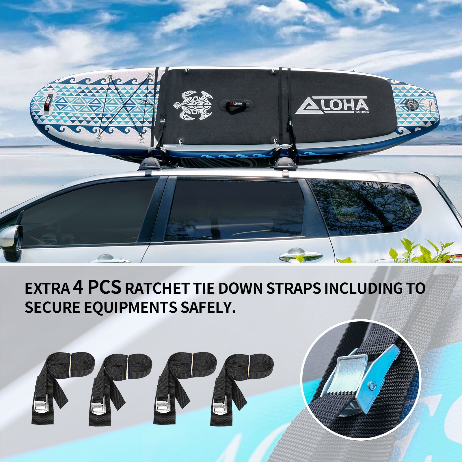 2 in 1 Aluminum Folding Kayak Rack J Bar Car Roof Rack with 4 pcs Tie Down Strap