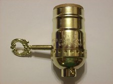 3 Way Switch Brass Plated Lamp Socket With Metal Turn Key New 306065k