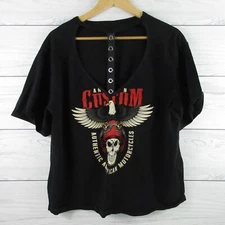 Authentic American Motorcycle Top Women XL Black Bling Shein Eagle Skull Biker
