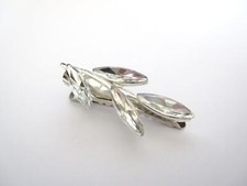 Small silver tone crystal leaves alligator hair clip for fine thin hair