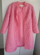 VTG 50s 60s MCM BUBBLE GUM Pink QUILTED Satin Bath Robe House Coat MID CENTURY S