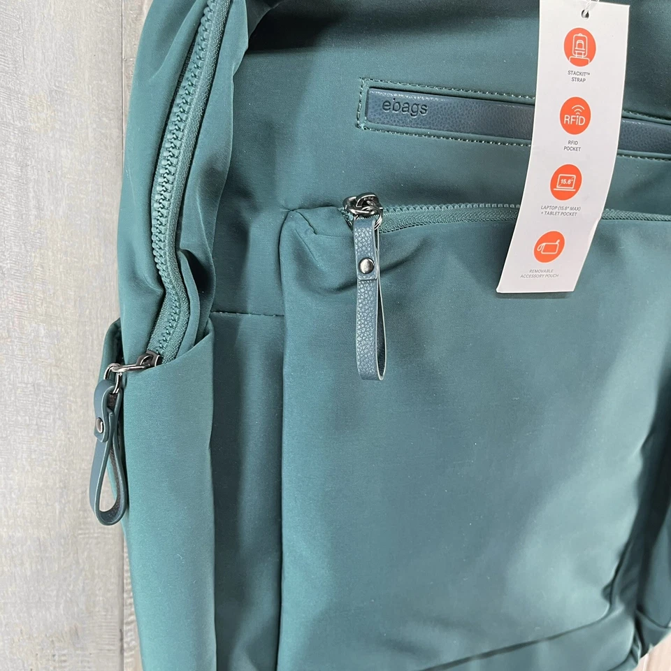 Mochila de viaje eBags Belcourt para computadora portátil RFID verde azulado profundo NUEVA Foto 4 de 4