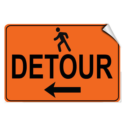 Left Arrow Pedestrian Detour Traffic LABEL DECAL STICKER