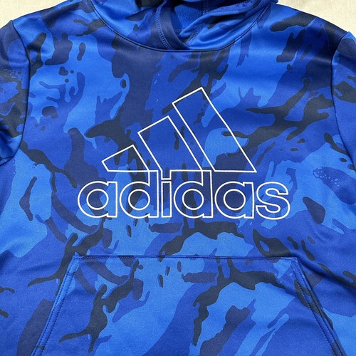 Adidas Youth Medium 10/12 Hoodie Blue Camo Long Sleeve Pullover Casual - Picture 3 of 5