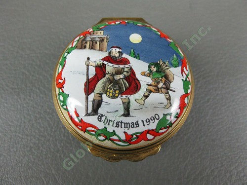 Vintage 1990 Halcyon Days Christmas Gift Enamel Trinket Box Good King Wenceslas - Picture 2 of 10