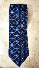 Christian La Croix Paris Blue Geometric Black Cream Satin Silk Pointed Tie