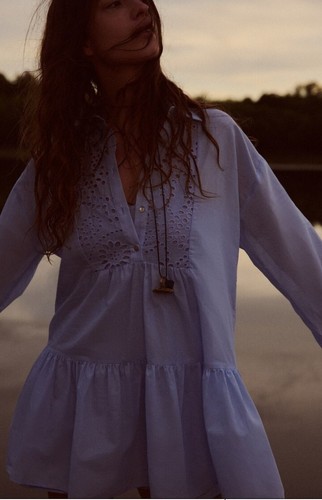 Zara 100% Cotton Blue Dress Embroidered Cutwork SS2023 Sz XL New +Tags RRP$75.95 - Picture 6 of 23