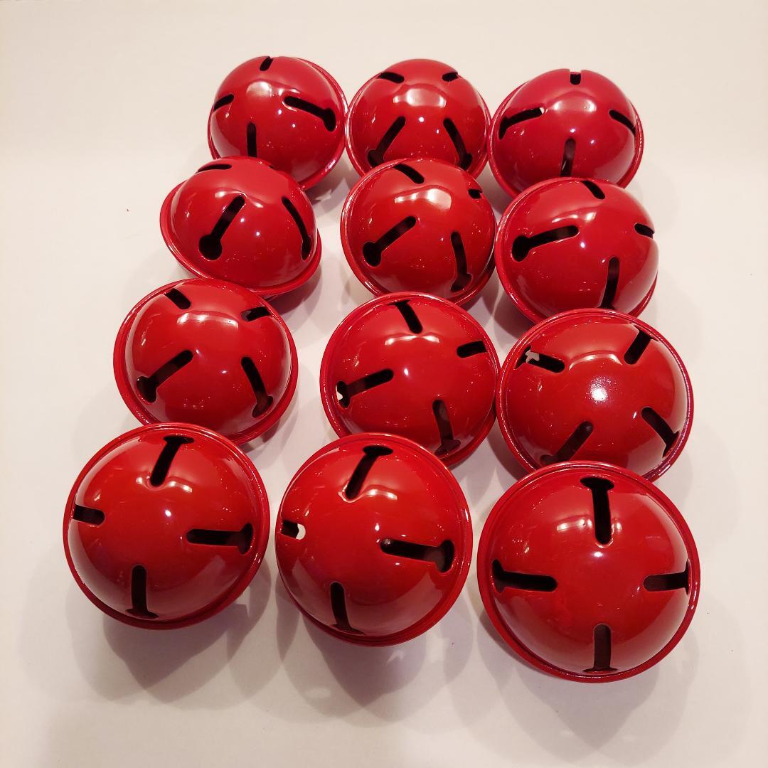 Lot of 12 Large Glossy Red Round Metal Jingle Bells 25/8" Diameter for