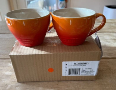 Le Creuset Stoneware Set of 2 Giant Cappuccino Bistro Mug 14 oz Flame Orange NEW