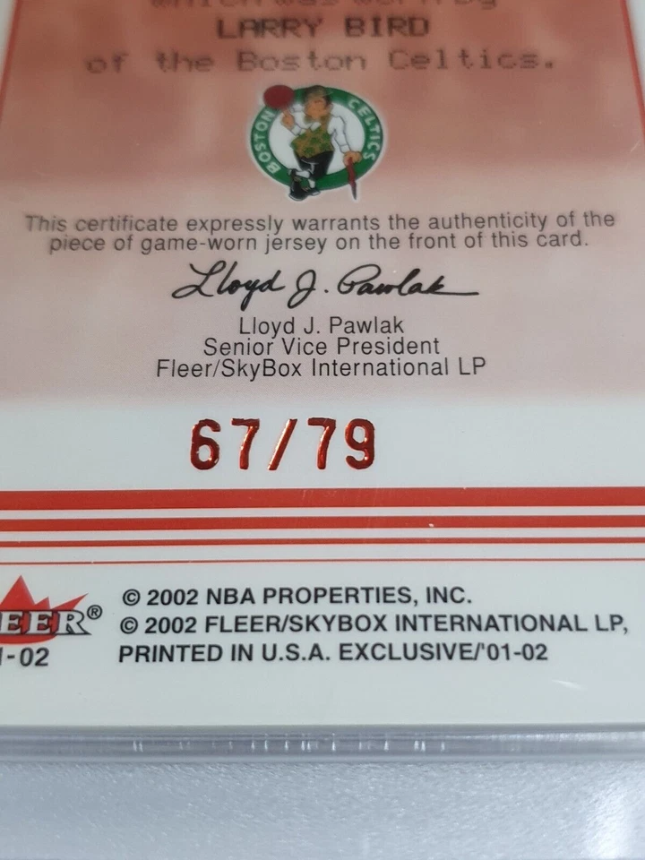 Camiseta deportiva Fleer 2001 exclusiva Larry Bird #parche/79 usada en juegos - PSA 9 (POP 1) Foto 3 de 4