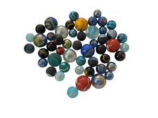 50 Classic Glass Marbles   Assorted Swirls, Metallic, Collectible Lot