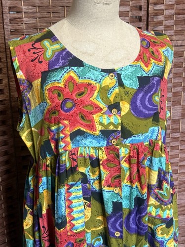 Vintage Sita Bright Floral Psychedelic Oversized Mumu House Dress Kaftan Medium - Picture 3 of 10