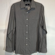Hart Schaffner Marx Shirt men's large Dark gray button up Checkerd Long Sleeve