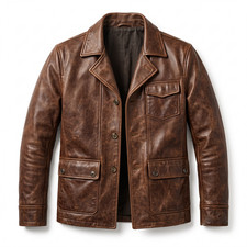 Mens Vintage Brown Distressed Real Leather Ja...