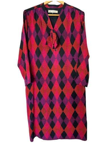 Abito Vintage Givenchy Glamour Mod Seta Taglia 12 Retro Shift Dress Colorato Retrò