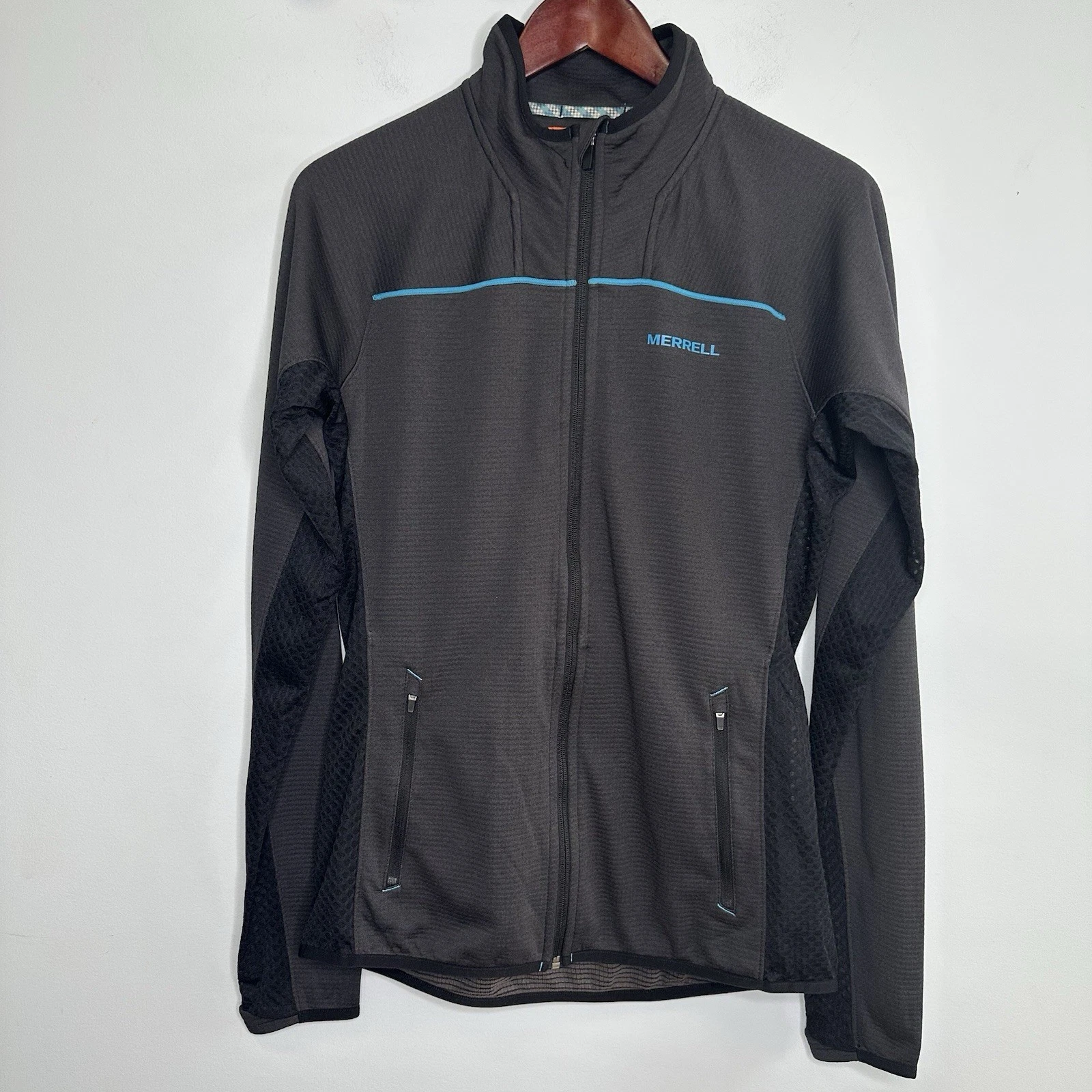 Merrell Dark Gray Full Zip Mock Neck Performance Athletic Jacket Size M