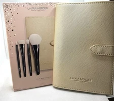 Laura Mercier Travel Brush Set 4 Pc + Gold Clutch Limited Edition New & Sealed