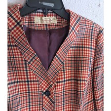 VTG 80s Young Pendleton Wool Plaid Blazer Red White Blue Sz 11/12