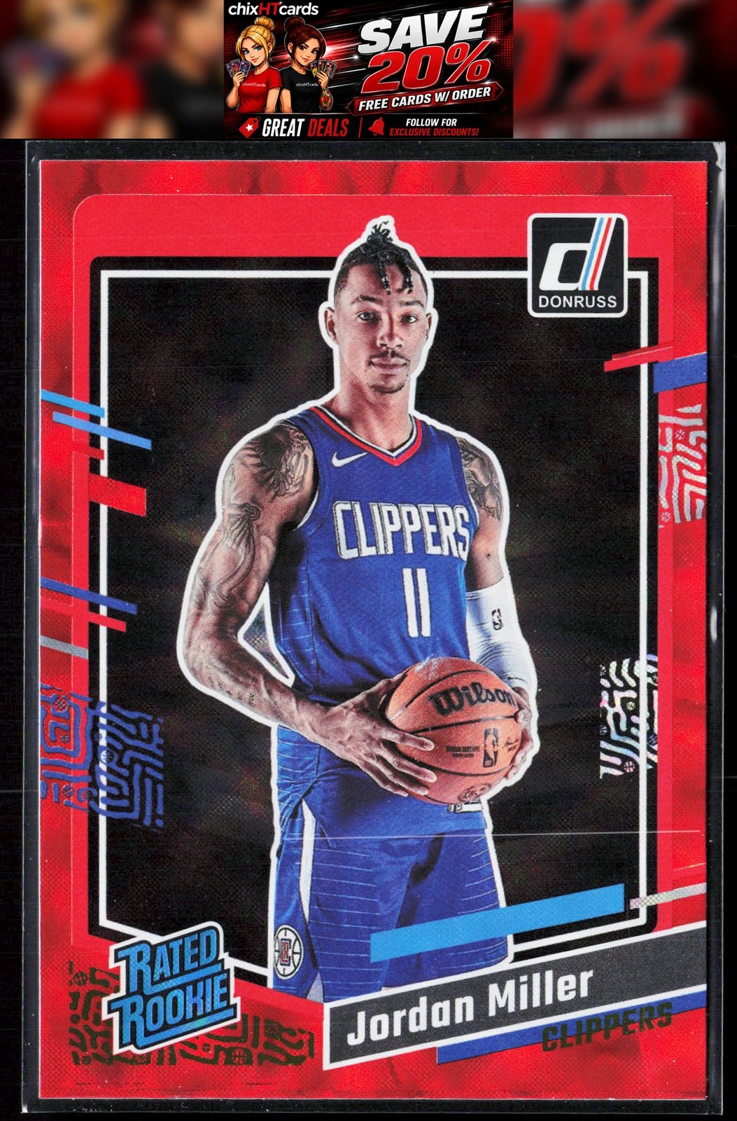 2023-24 Donruss Basketball #236 Jordan Miller Red International Rookie Clippers