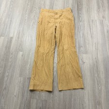 Vintage Corduroy Pants Men's 33 Fits 30x29 Tan Flat Front Chino Flare 70s 80s