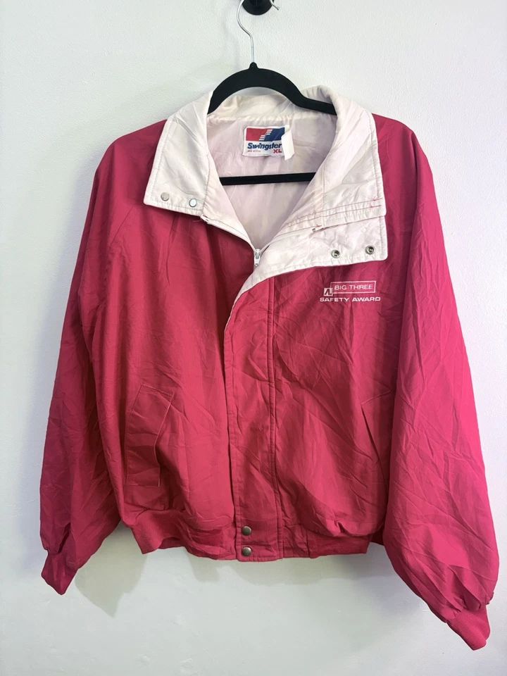 Vintage 80s Swingster Big Three SafetyAward Red Windbreaker Jacket XL - Image 1 of 2