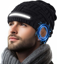 Bluetooth Beanie with Light, Knitted Hat, USB Rechargeable, Contains 40 White