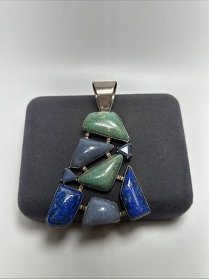 Designer Jay King Sterling Silver Turquoise Lapis & Gemstone Large Pendant