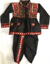 TRADITIONAL INDIAN 2PC SET KIDS 18 EMBROIDERED BEADED COWRIE KEDIYA KURTA DHOTI