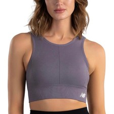 New Balance Womens Seamless Ribbed Sports Bra Purple Charcoal Large WB31238