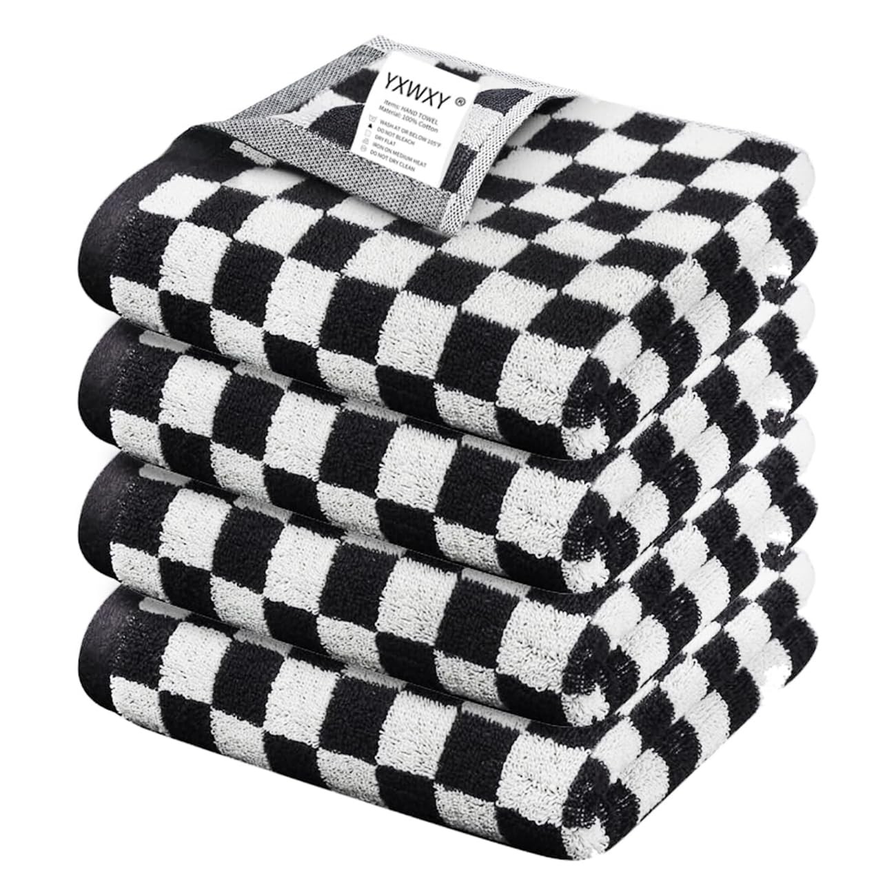 Checkered Hand Towels for Bathroom 4 Pack Cotton Terry Checkered Kitchen Dish...
