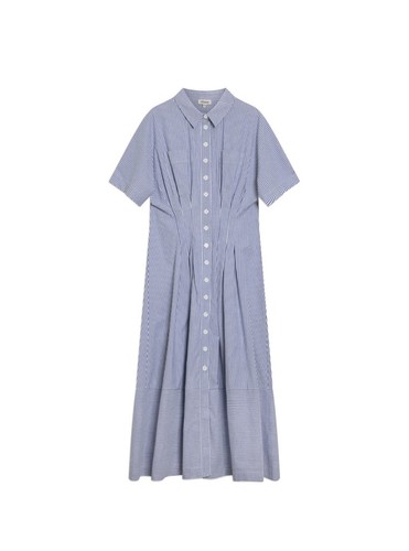 BNWT Albaray Blue Ticking Striped Pleat Dress Size 12 Organic Cotton Rep £99 - Picture 4 of 6