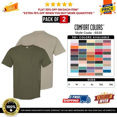 2 Pack Of Comfort Colors 6030CC Adult 100% Cotton Heavyweight RS Pocket T-Shirt