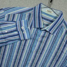 Bugatchi Uomo Shirt Mens Large Geometric Blue Purple Green Striped Button Down
