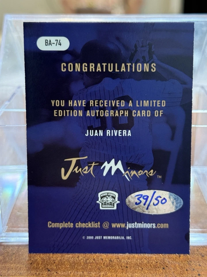 RARO! Just Minors Auto Black Border 2000 Juan Rivera #BA-74 Tampa Yankees Foto 2 de 2