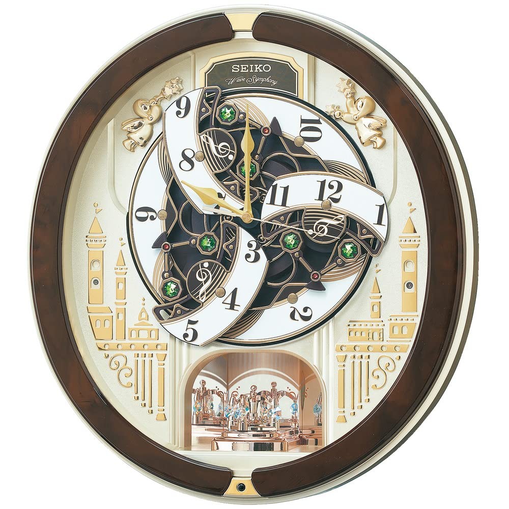 Seiko Wall Clock Melody RE579B Used Karakuri Crystal Modern Brown