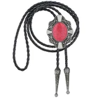 Native American Bolo tie Rodeo Cowboy Leather 6# Red Turquoise Bolo Tie