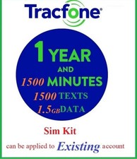 Tracfone 1 Year Service Extension  1500mins 1500Texts 1.5GB Data Refill Sim Kit