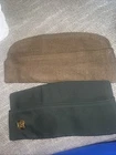 Vintage WW2 era US Army Military Garrison Side Cap OD Green Wool Lot Of 2 Us Pin