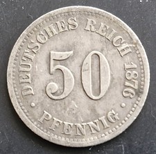 KURSMÜNZE DEUTSCHES REICH 1876 - 50 PFENNIG - BUCHSTABE B -SILBER