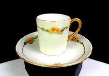 Wehinger & Co Austria Porcelain Floral & Gold 2  Demitasse Cup & Saucer 1905-18
