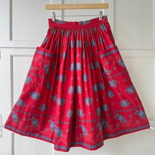 Vtg 70s Soleiado La Provence Pierre Deux Red Floral Cotton Midi Skirt Small 26"