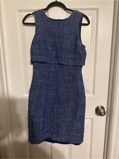 J.Crew Blue & White Herringbone Linen-Blend Overlay Sheath Dress Size 4