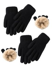 2 Pairs Kids Gloves Winter Thermal Wool Fleece Lined Gloves 6-8 Years Black