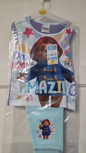 Pyjama Enfant Paddington Bear - Haut Manches Longues Et Pantalon - Imprimé Ours Et Sandwichs - Bleu Et Rouge